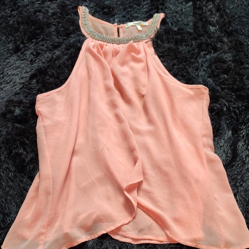Papaya Orange Asymmetrical Sleeveless Blouse